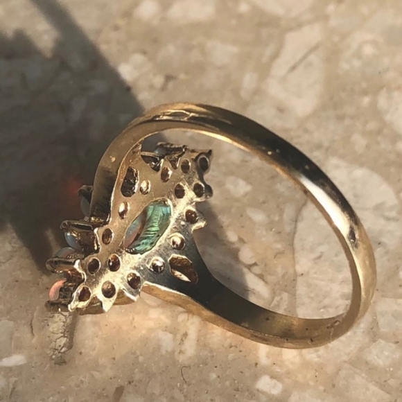 Fiery Opal Halo Marquise Shield Art Ring - Size 7.5 - Picture 7 of 8